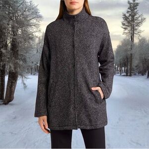 Eileen Fisher Snap Front Tweet Organic Cotton Jacket Long Sleeves Pockets